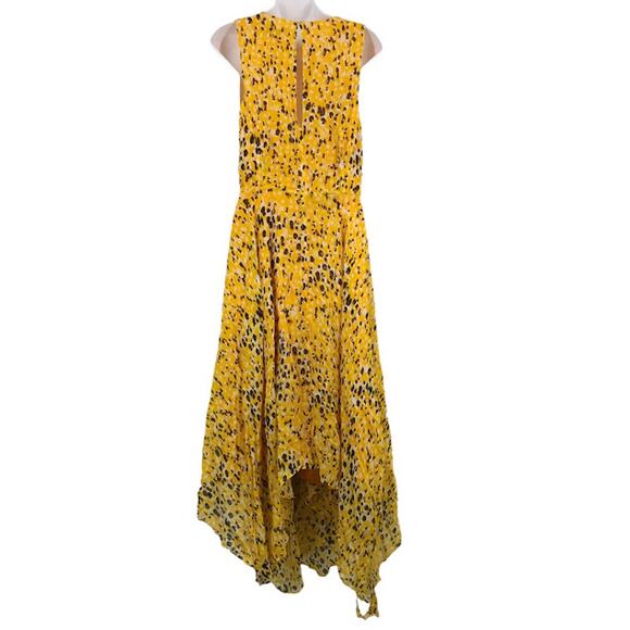 Derek Lam 10 Crosby Pleated Animal Print Maxi 18 Georgette Hi-Low Keyhole V-Neck - Picture 2 of 9